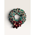Monet Holly Wreath Christmas Brooch Pin Red Bow Enamel Vintage 1980s