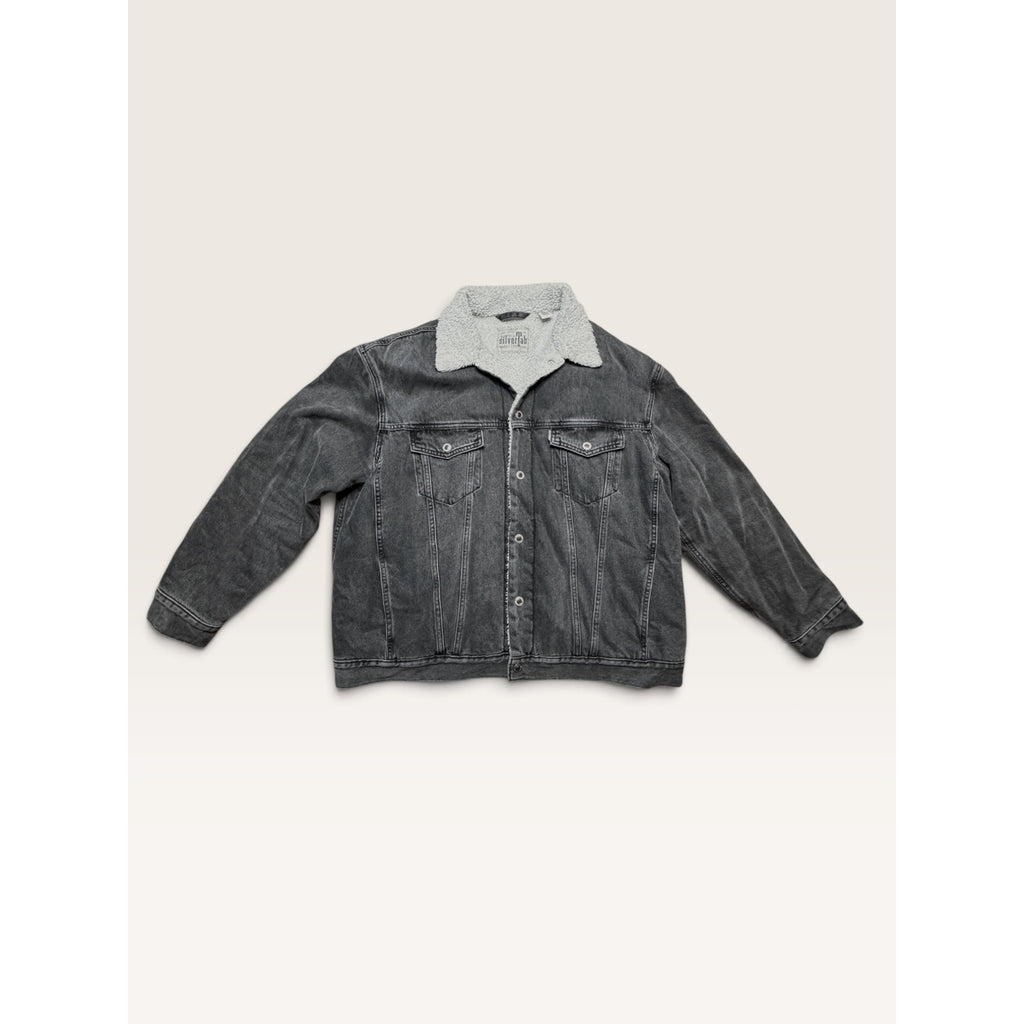 Levi's Mens Large SilverTab Faded Black Denim Sherpa Lined Trucker Jacket 90s