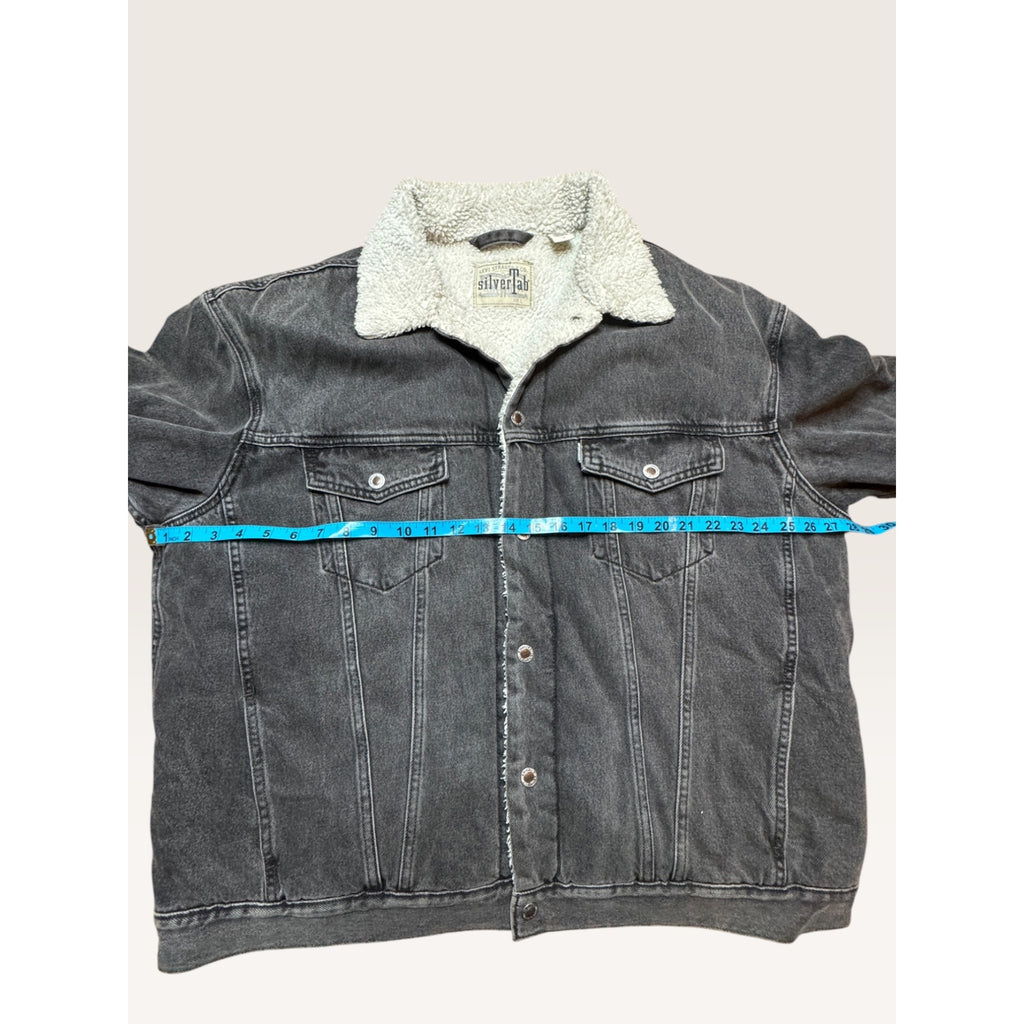 Levi's Mens Large SilverTab Faded Black Denim Sherpa Lined Trucker Jacket 90s