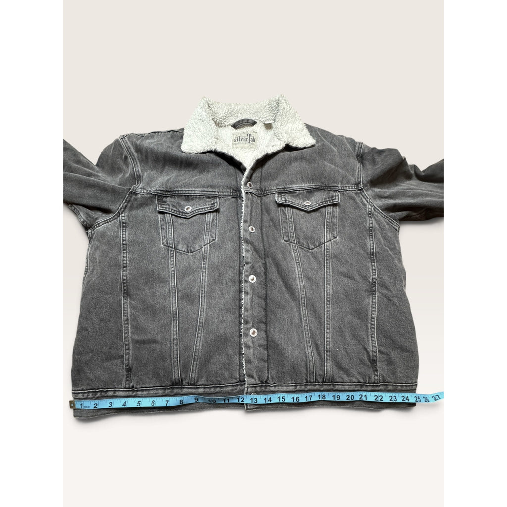 Levi's Mens Large SilverTab Faded Black Denim Sherpa Lined Trucker Jacket 90s
