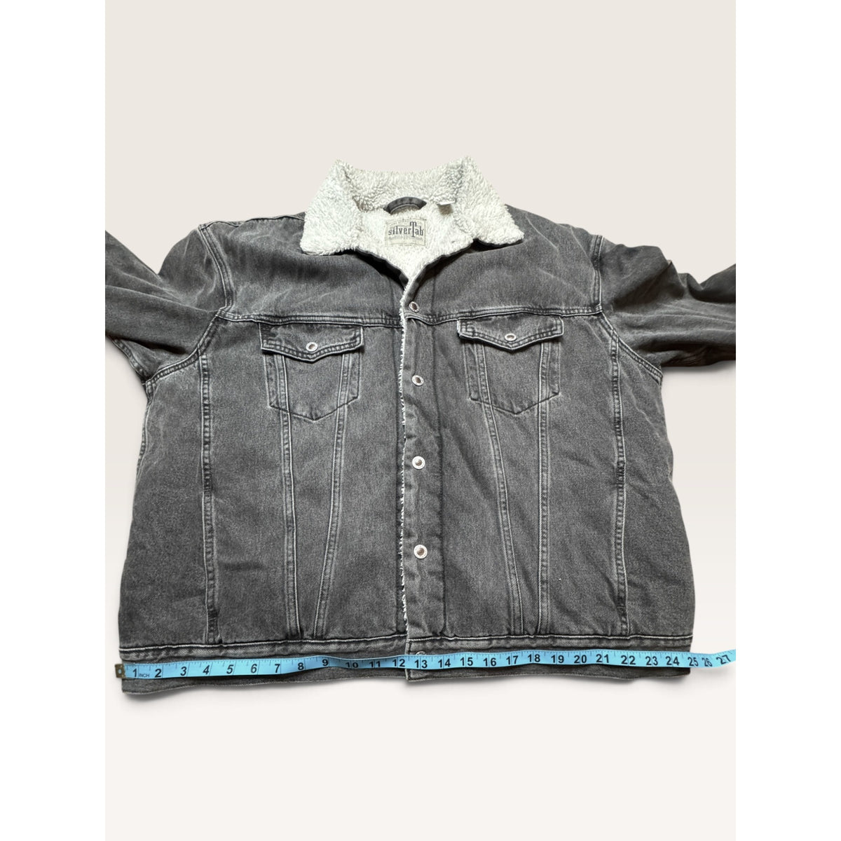 Levi's Mens Large SilverTab Faded Black Denim Sherpa Lined Trucker Jacket 90s