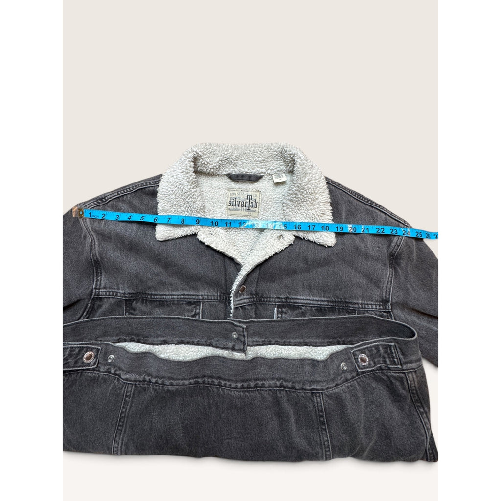 Levi's Mens Large SilverTab Faded Black Denim Sherpa Lined Trucker Jacket 90s