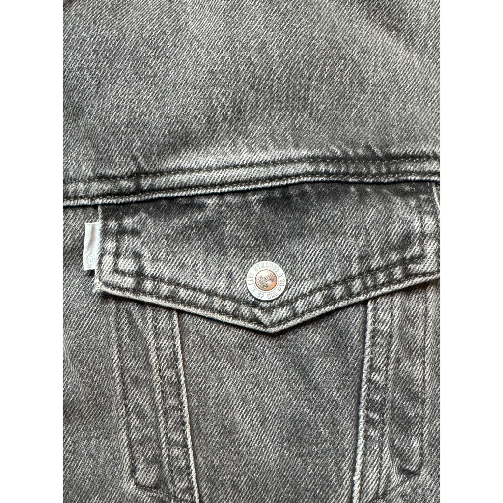 Levi's Mens Large SilverTab Faded Black Denim Sherpa Lined Trucker Jacket 90s