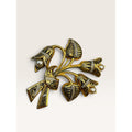 1960s Damascene Style Black Gold Faux Pearl Lily Flower Brooch Pin 1.6" Vintage