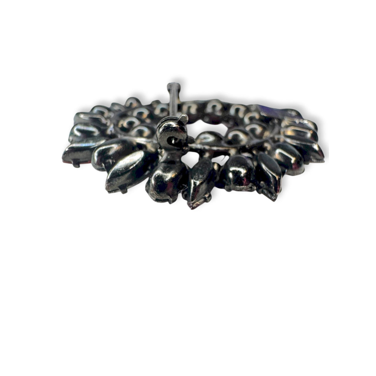 Sherman Vintage Siam Red AB Rhinestone Japanned Wreath Brooch Pin 1.61" Flaw