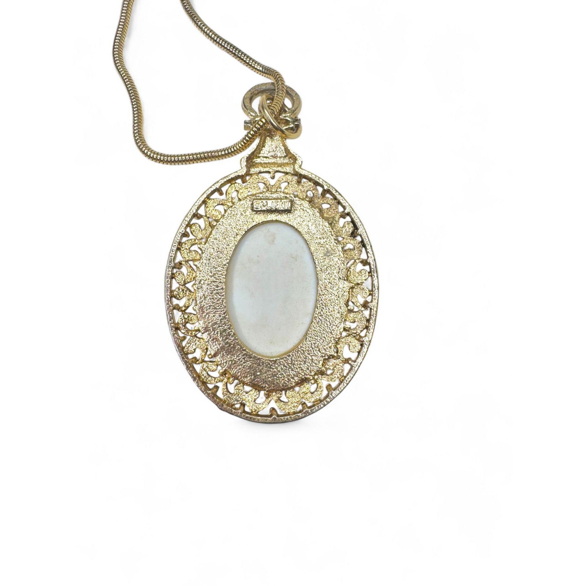 M. Jent Vintage Gold Tone Oval Ceramic Portrait Necklace Earrings Set