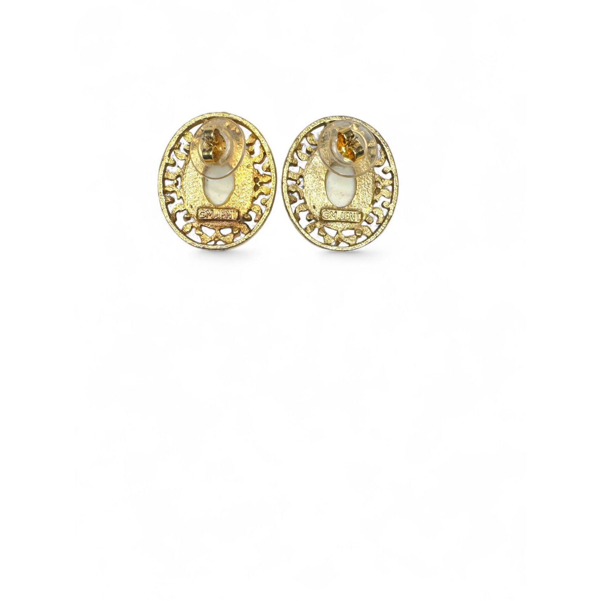 M. Jent Vintage Gold Tone Oval Ceramic Portrait Necklace Earrings Set