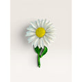 Enamel White Daisy Flower Brooch Pin Green Stem Yellow Center Vintage