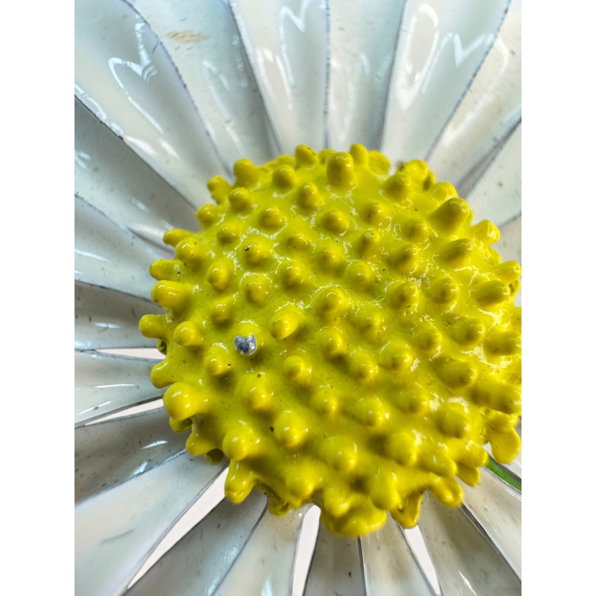 Enamel White Daisy Flower Brooch Pin Green Stem Yellow Center Vintage
