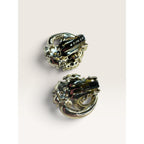 1950s Lisner Green Oval Glass AB Crystal Rhinestone Swirl Clip Earrings .85" Vintage