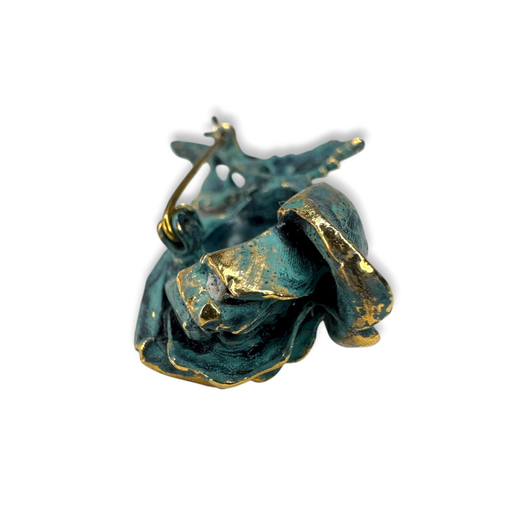 Exquisite Vintage Gold Tone Teal Enamel Rose Flower Brooch Vintage 1960s 70s