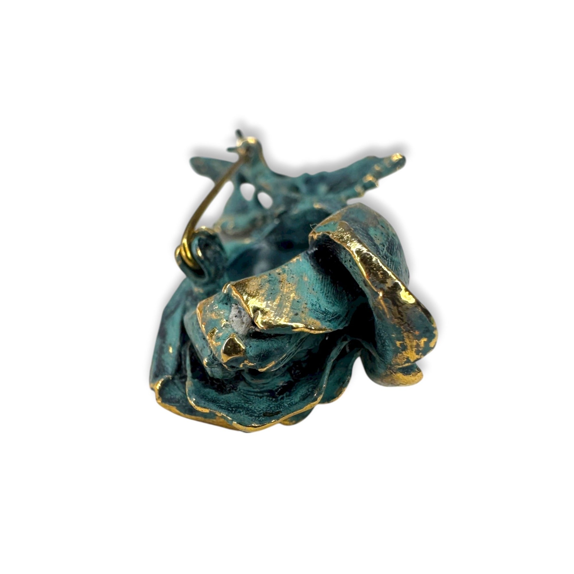 Exquisite Vintage Gold Tone Teal Enamel Rose Flower Brooch Vintage 1960s 70s