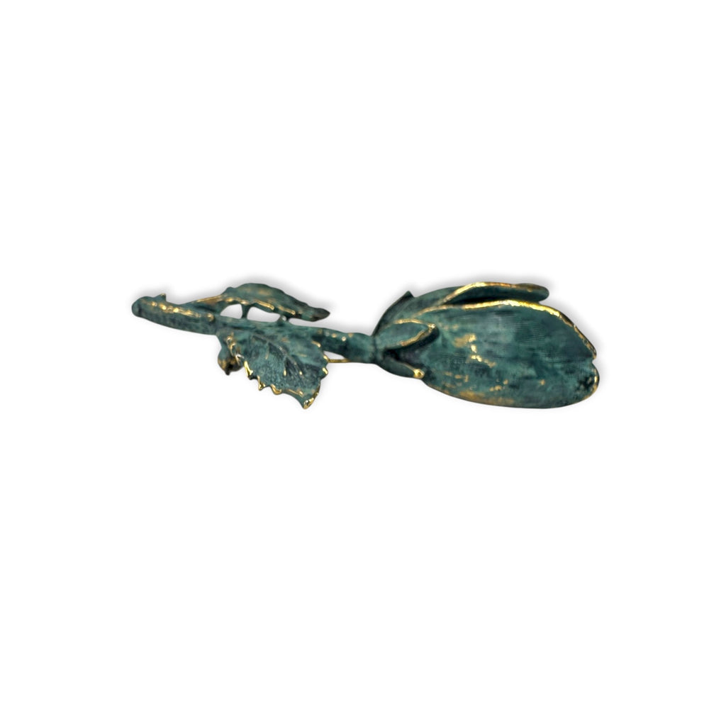 Exquisite Vintage Gold Tone Teal Enamel Rose Flower Brooch Vintage 1960s 70s