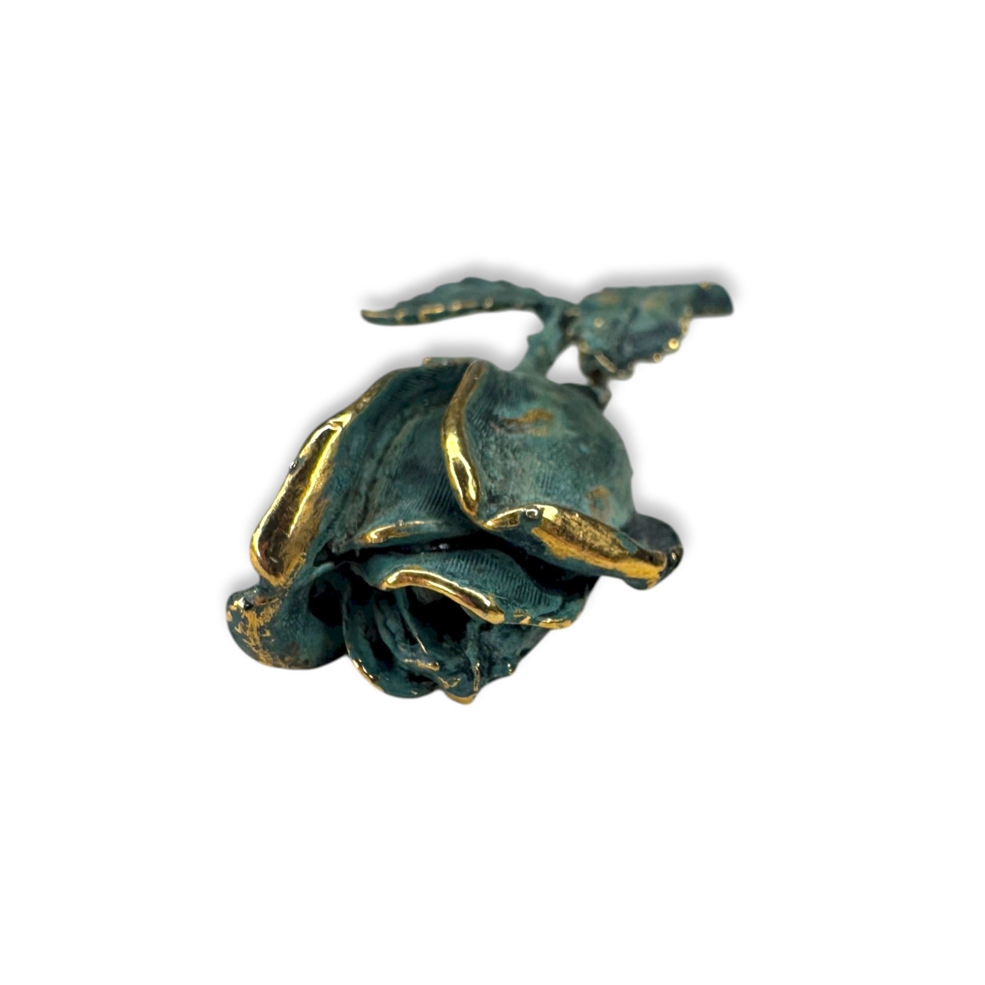 Exquisite Vintage Gold Tone Teal Enamel Rose Flower Brooch Vintage 1960s 70s