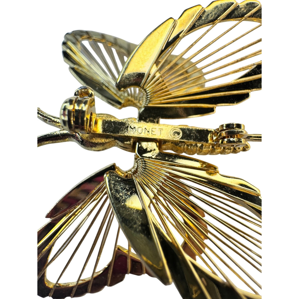 Monet Butterfly Brooch Gold Tone Openwork Figural 1.83 Inch Vintage