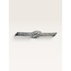 Crown Trifari 1960s Silver Tone Textured Ribbon Knot Long Bar Brooch Pin 3.43"