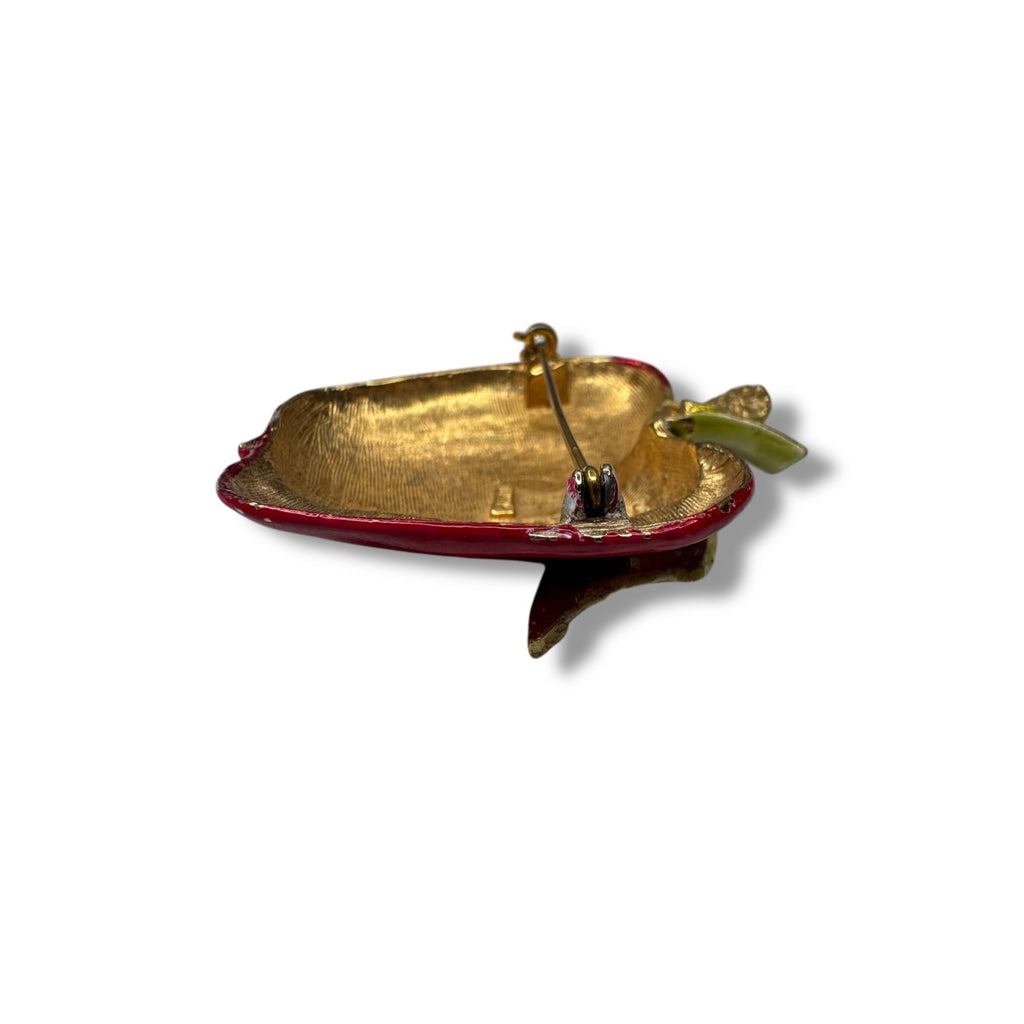 Vintage Mode Art Arthur Pepper Apple Brooch Enamel Gold Tone 1950s/60s