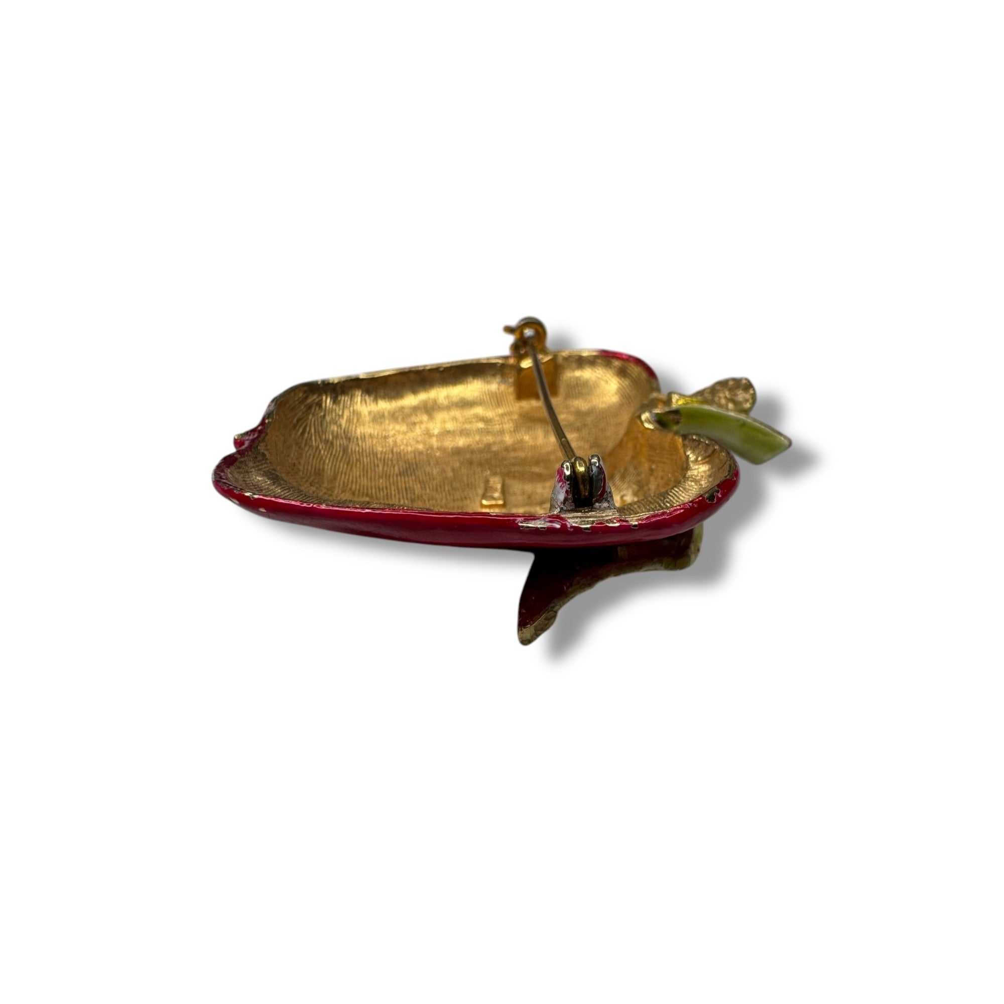 Vintage Mode Art Arthur Pepper Apple Brooch Enamel Gold Tone 1950s/60s