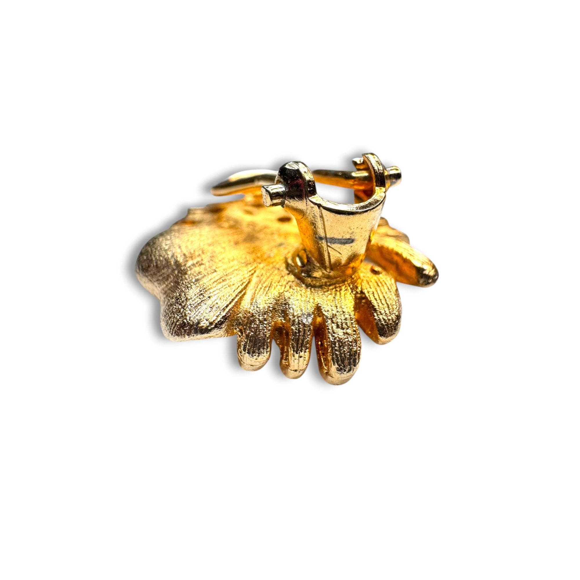 BSK Red Rhinestone Leaf Brooch Earrings Set Gold Tone Omega Back 1960s Vintage
