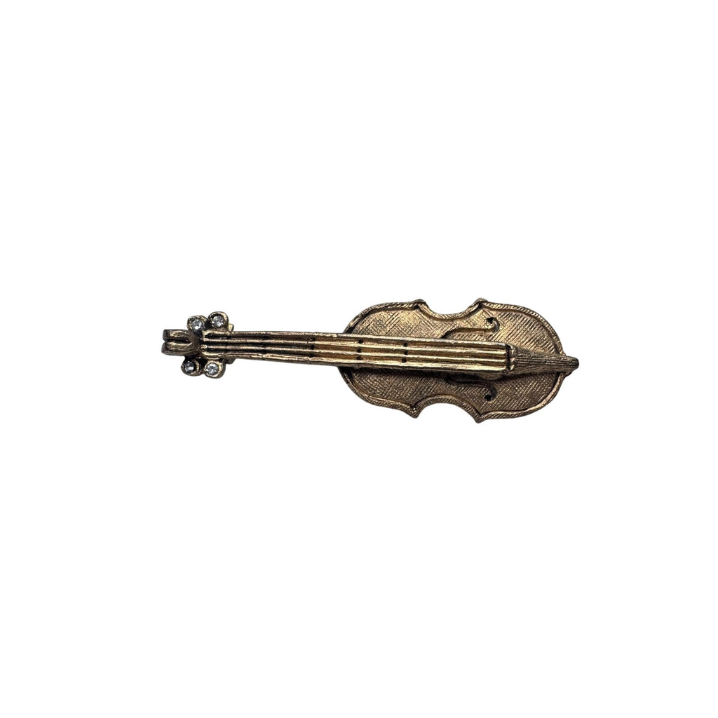 DeNicola Violin Brooch Gold Tone Crystal Musical Instrument 1960s Vintage