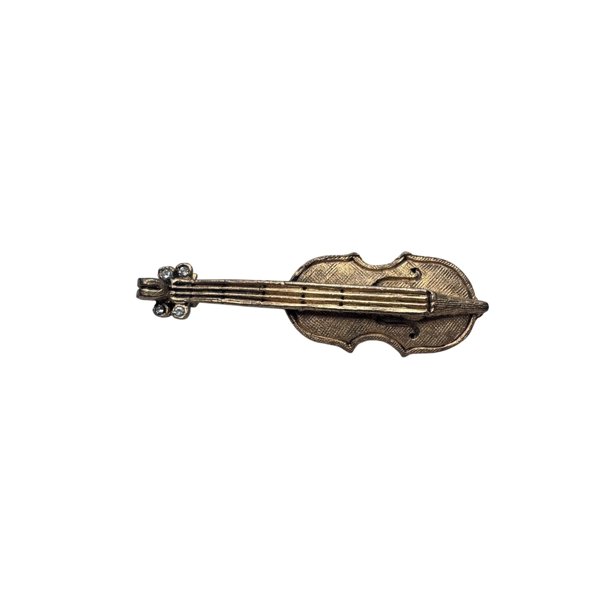 DeNicola Violin Brooch Gold Tone Crystal Musical Instrument 1960s Vintage