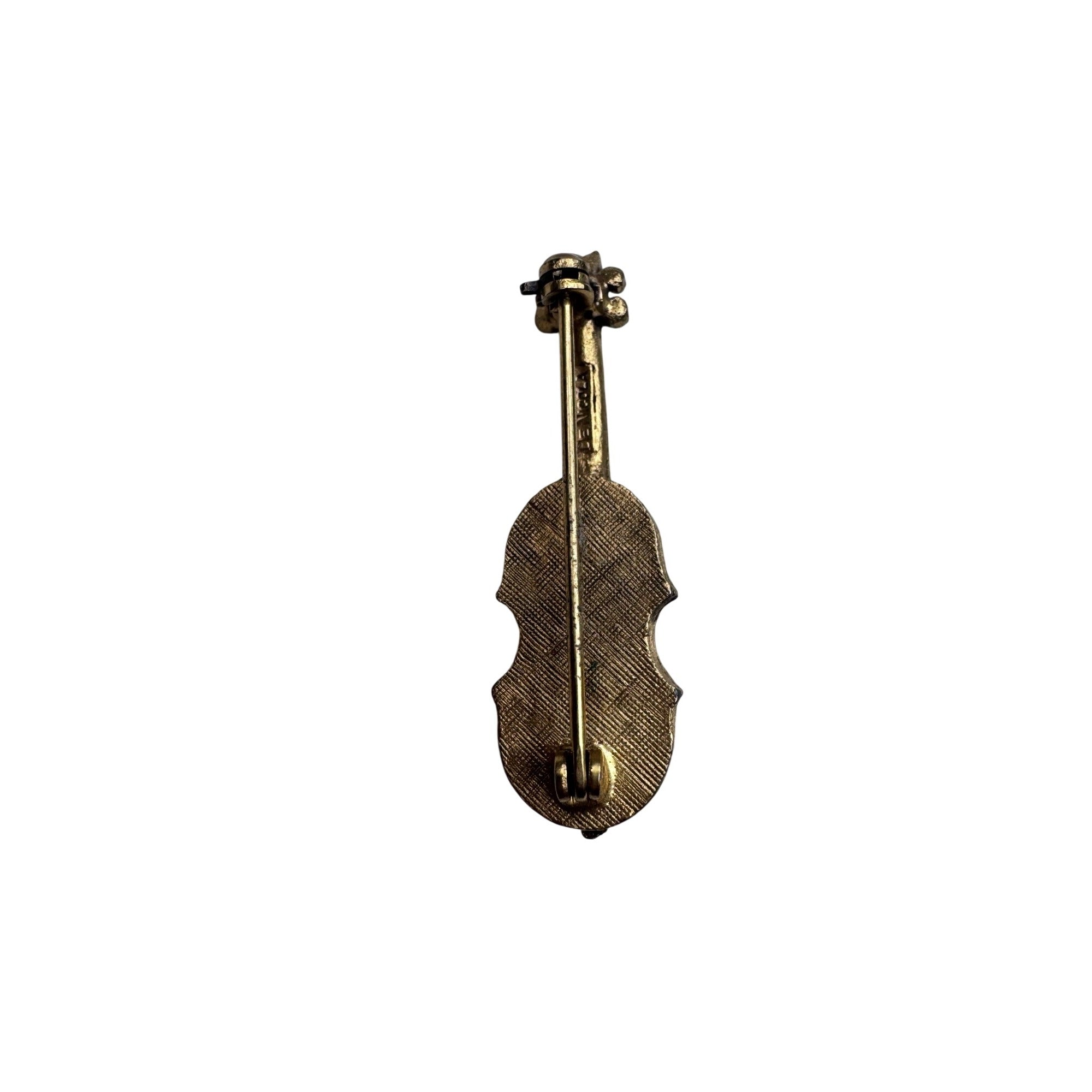 DeNicola Violin Brooch Gold Tone Crystal Musical Instrument 1960s Vintage
