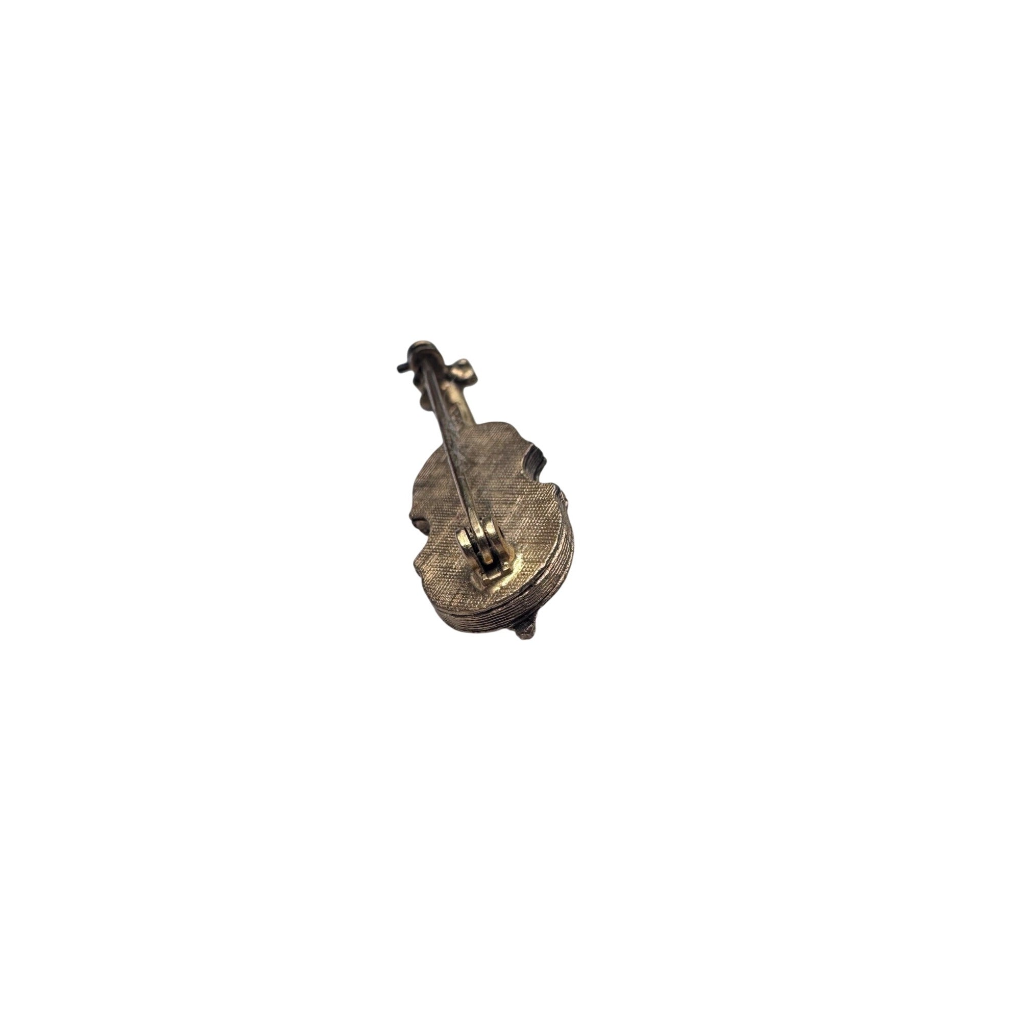 DeNicola Violin Brooch Gold Tone Crystal Musical Instrument 1960s Vintage