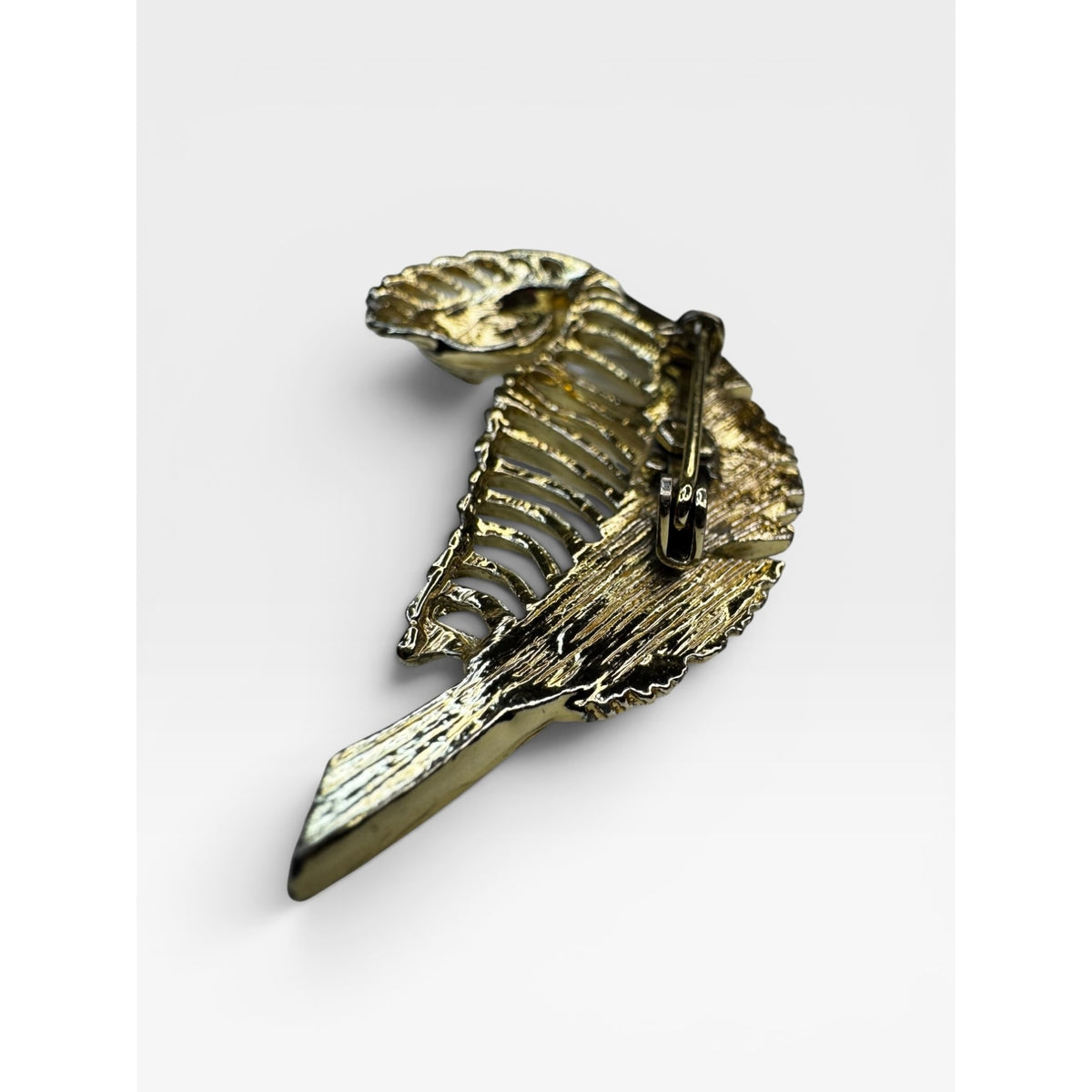 Crystal Feather Brooch Gold Tone Curled Leaf Pin 1980s