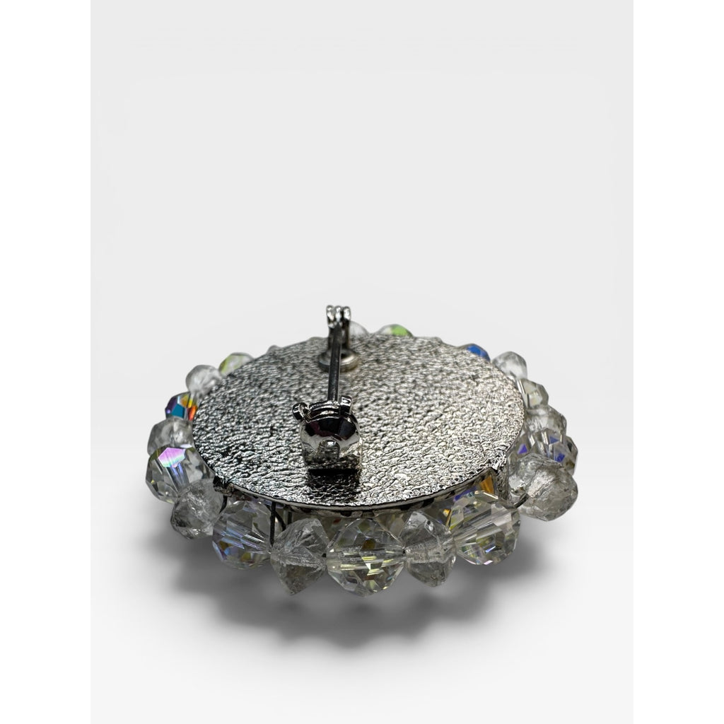 Crystal Bead Cluster Brooch Aurora Borealis Clear Crystal Pin Vintage 1950s
