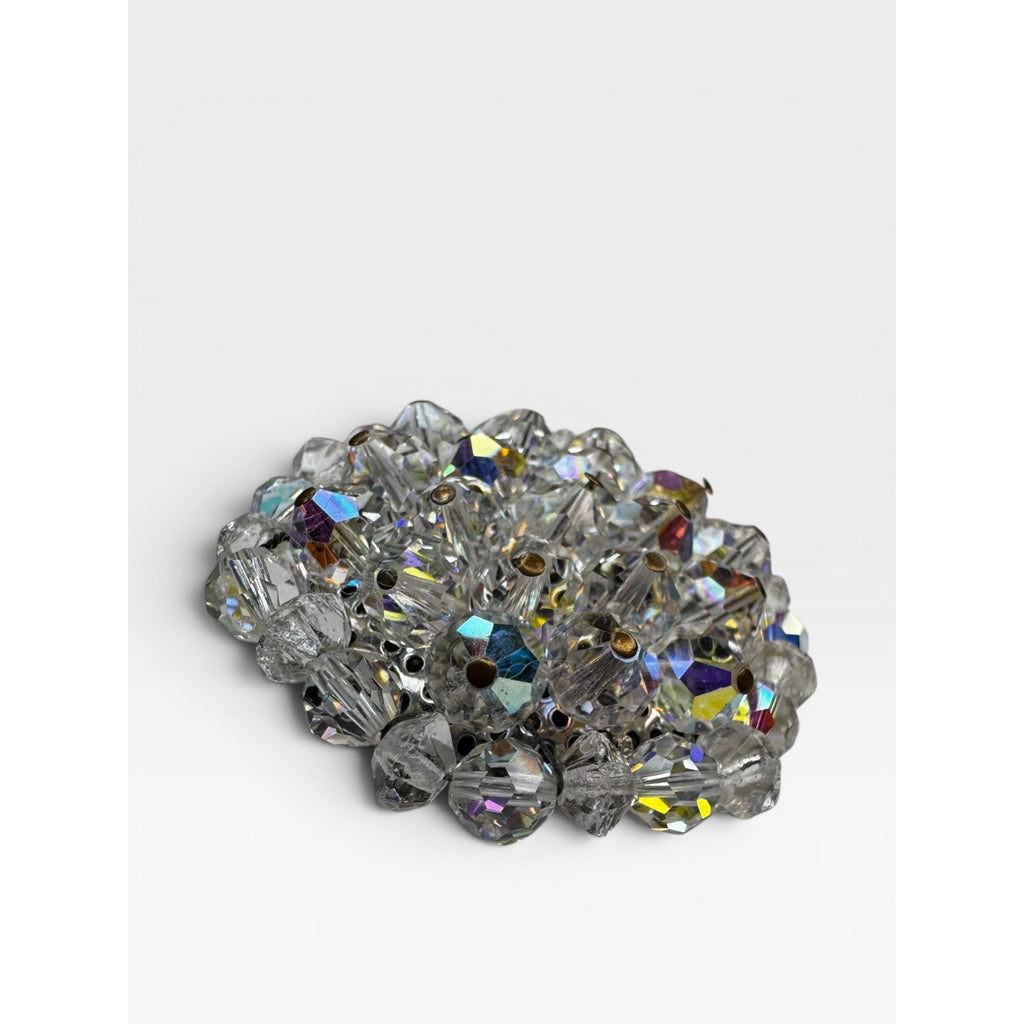 Crystal Bead Cluster Brooch Aurora Borealis Clear Crystal Pin Vintage 1950s