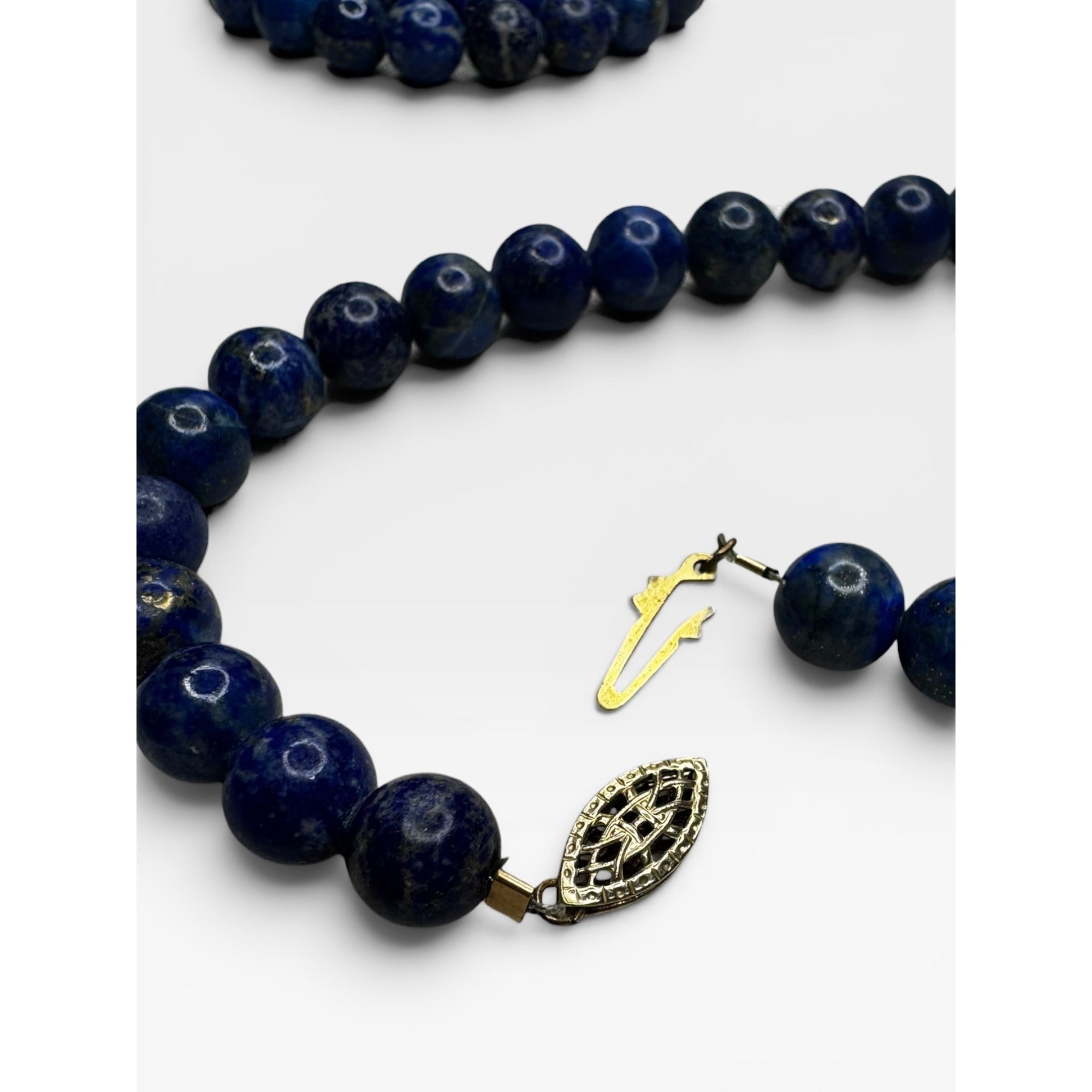 Lapis Porcelain Cylinder 32" 14K Gold Filled Clasp Necklace Vintage