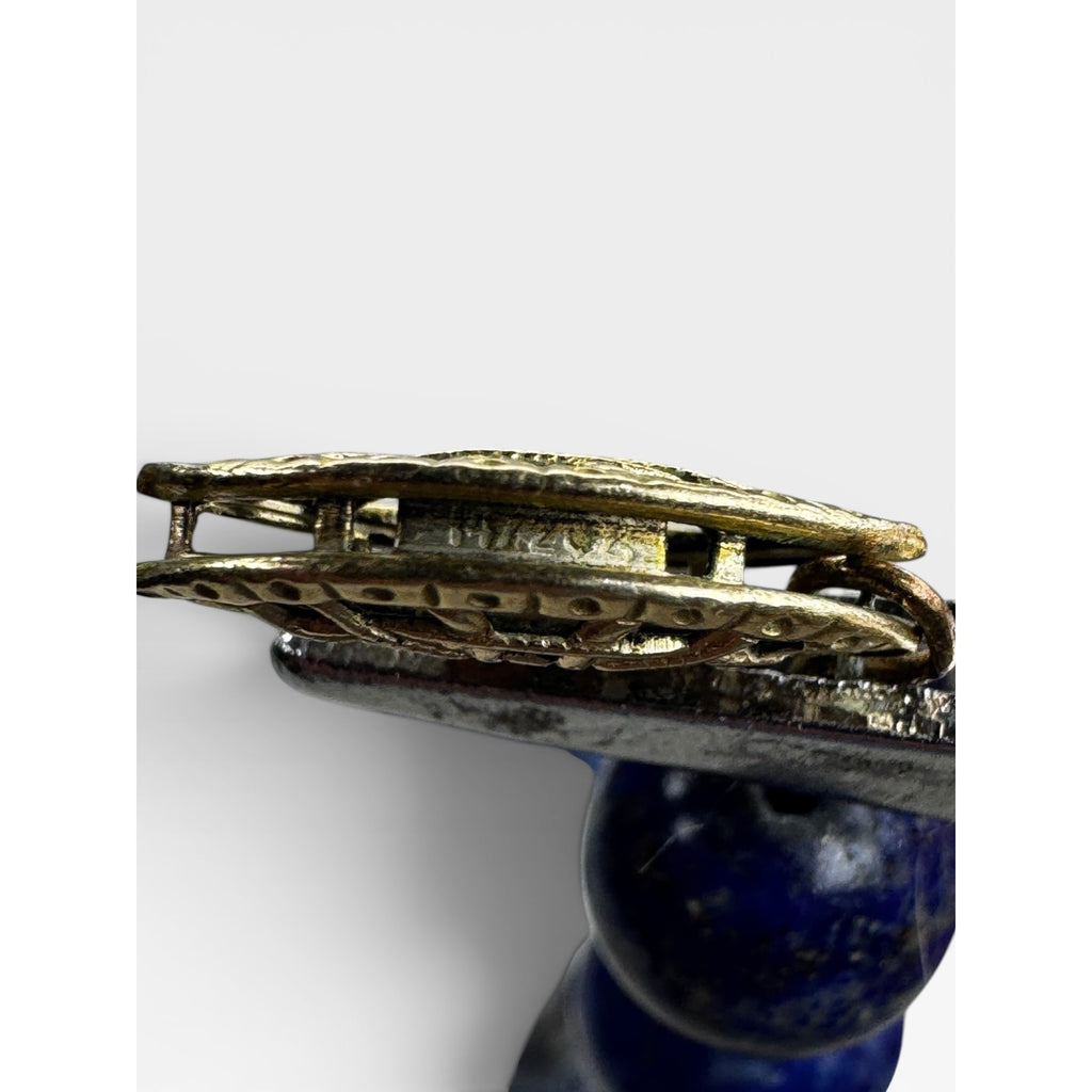 Lapis Porcelain Cylinder 32" 14K Gold Filled Clasp Necklace Vintage