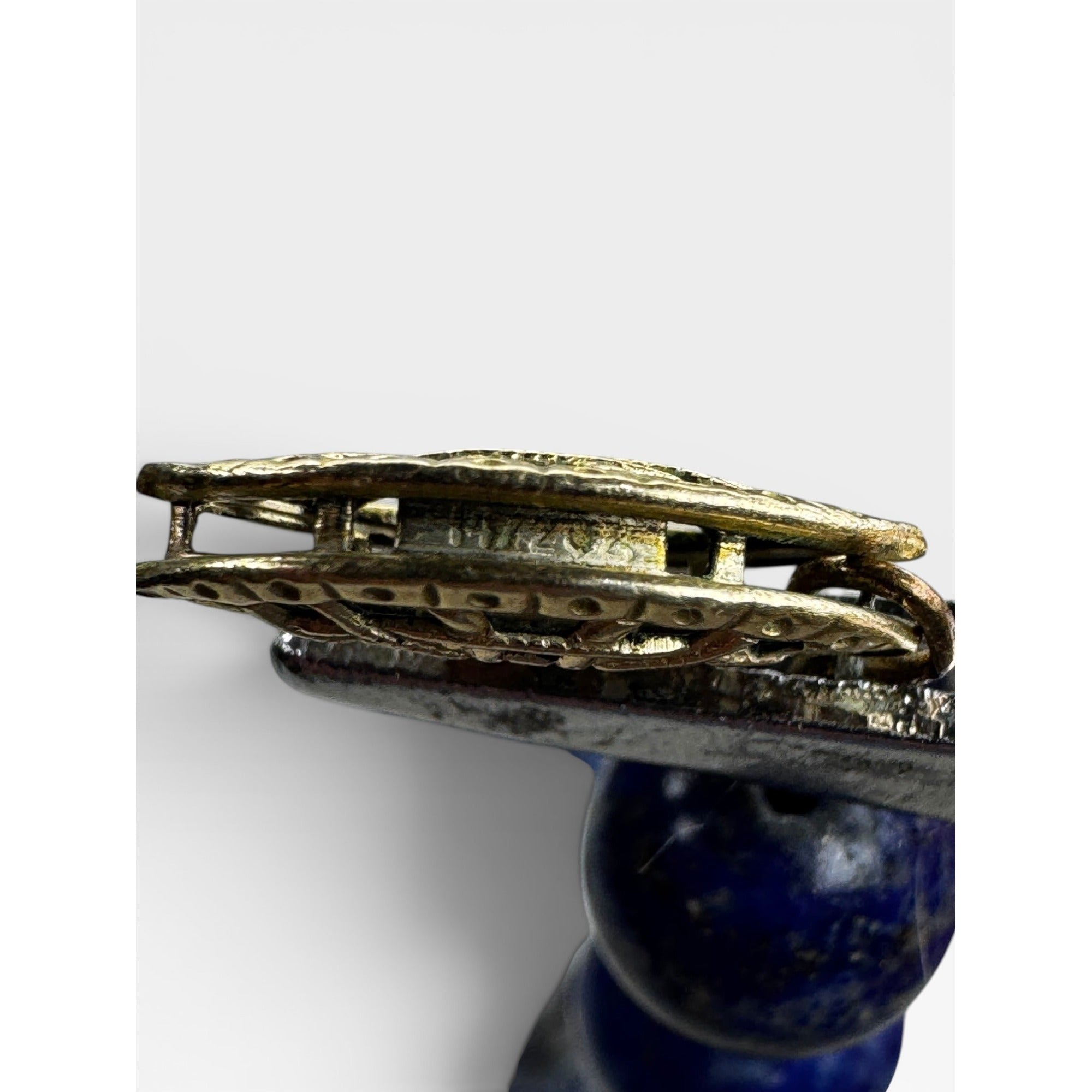 Lapis Porcelain Cylinder 32" 14K Gold Filled Clasp Necklace Vintage