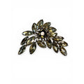 Floral Spray Brooch Gray Glass Navette Prong Set Silver Tone 1950s Vintage