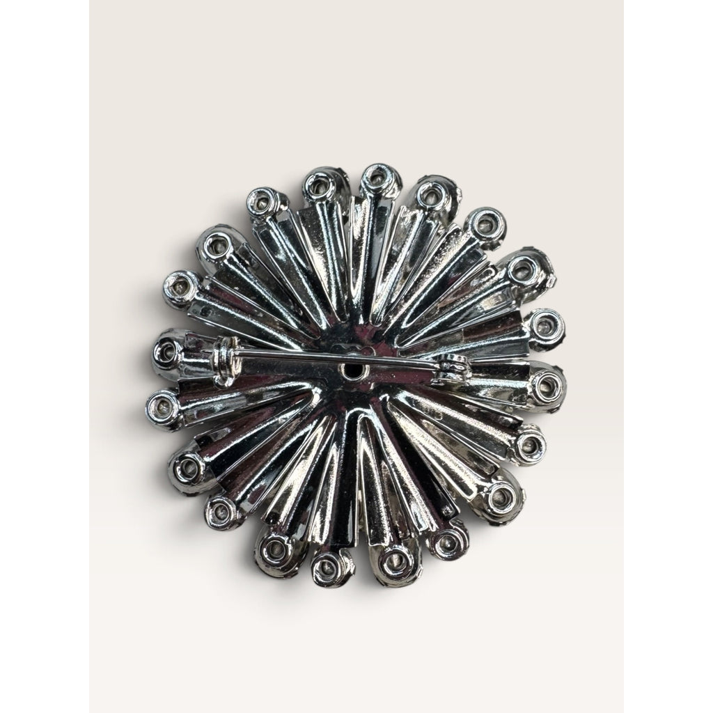 1950s Mid Century Silver Tone Clear Rhinestone Starburst Brooch 1.86" Vintage