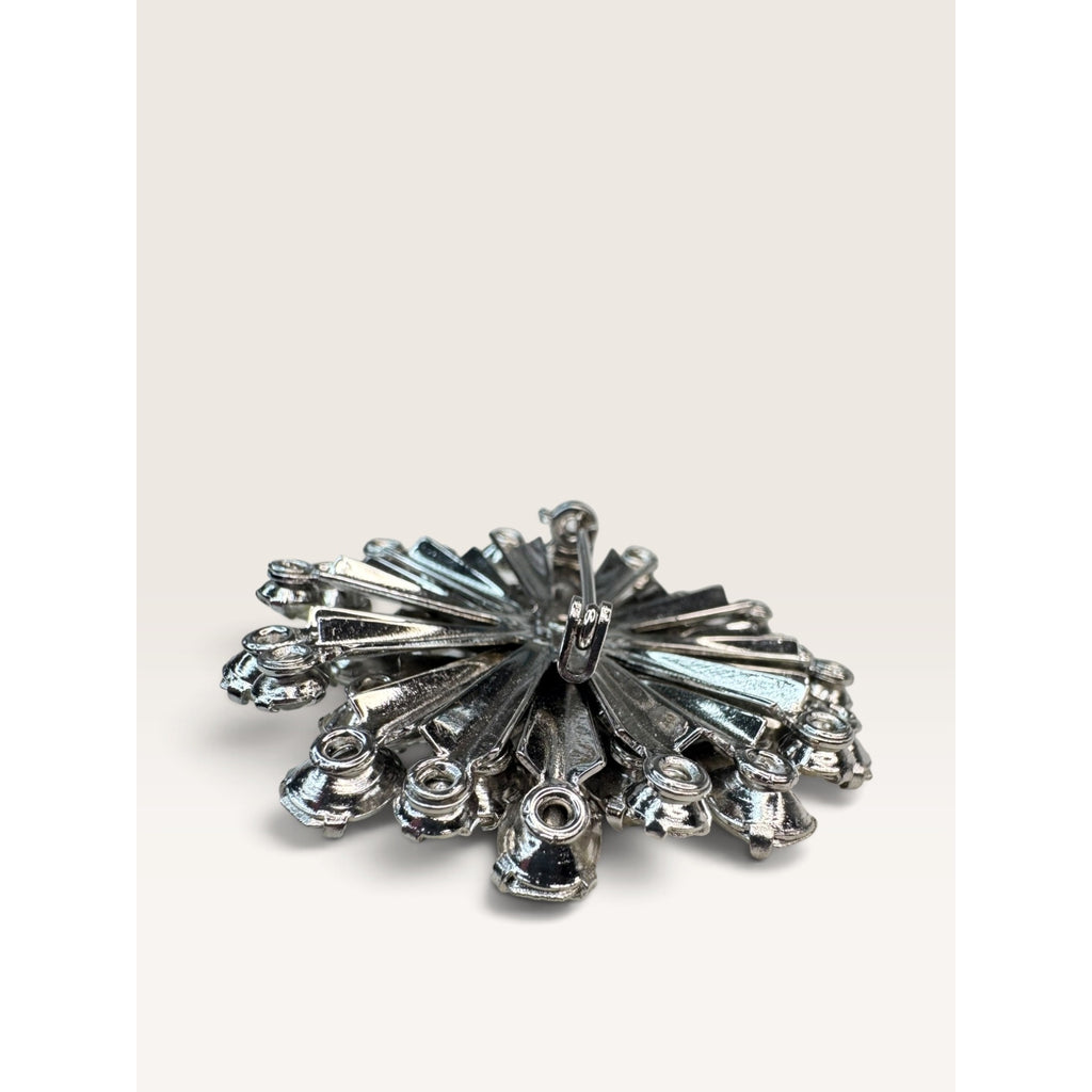 1950s Mid Century Silver Tone Clear Rhinestone Starburst Brooch 1.86" Vintage