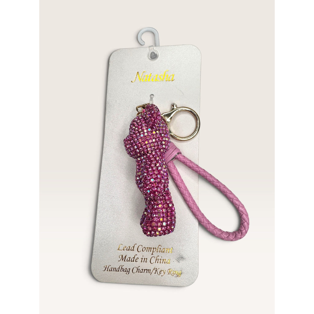Natasha Rhinestone Teddy Bear Bag Charm Keychain New With Tags Pink Gold