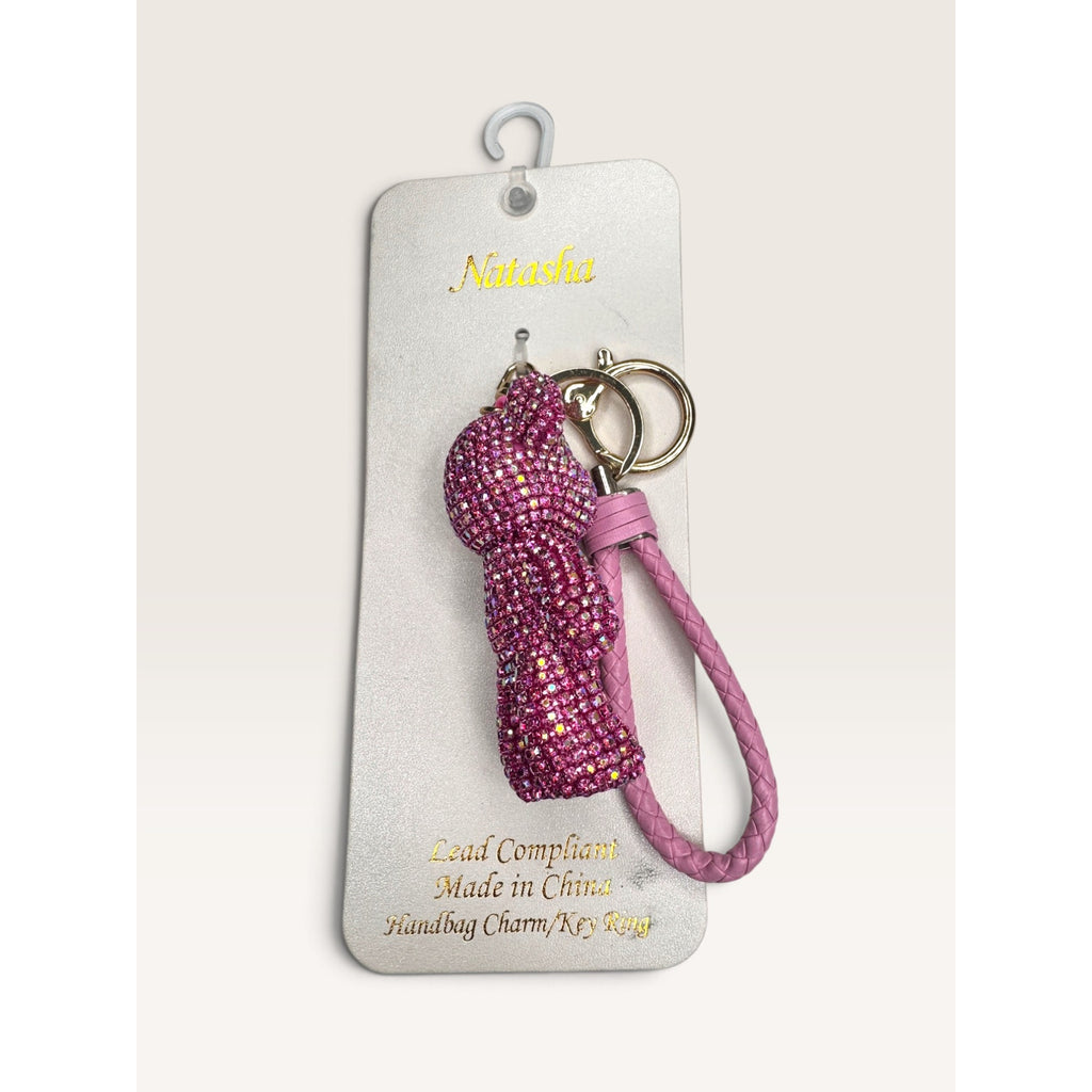 Natasha Rhinestone Teddy Bear Bag Charm Keychain New With Tags Pink Gold