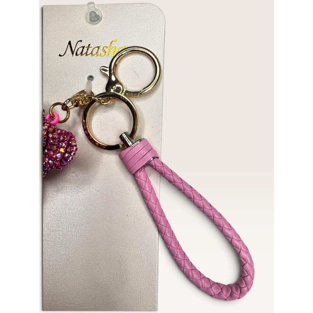 Natasha Rhinestone Teddy Bear Bag Charm Keychain New With Tags Pink Gold