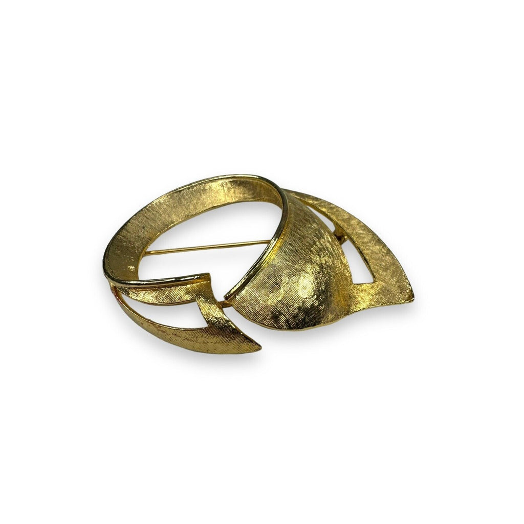Vintage Mode Art Arthur Pepper Gold Tone Abstract Brooch 2 3/4" x 2" Mid Century