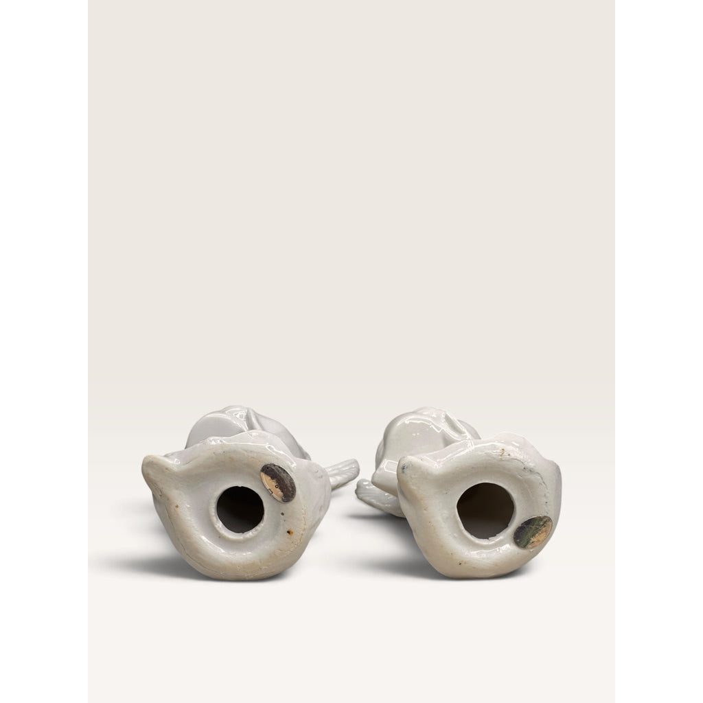 Angel Taper Candle Holders Ceramic White Set of 2 Vintage 1970s Unbranded