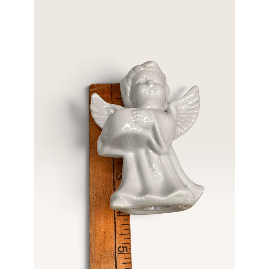 Angel Taper Candle Holders Ceramic White Set of 2 Vintage 1970s Unbranded