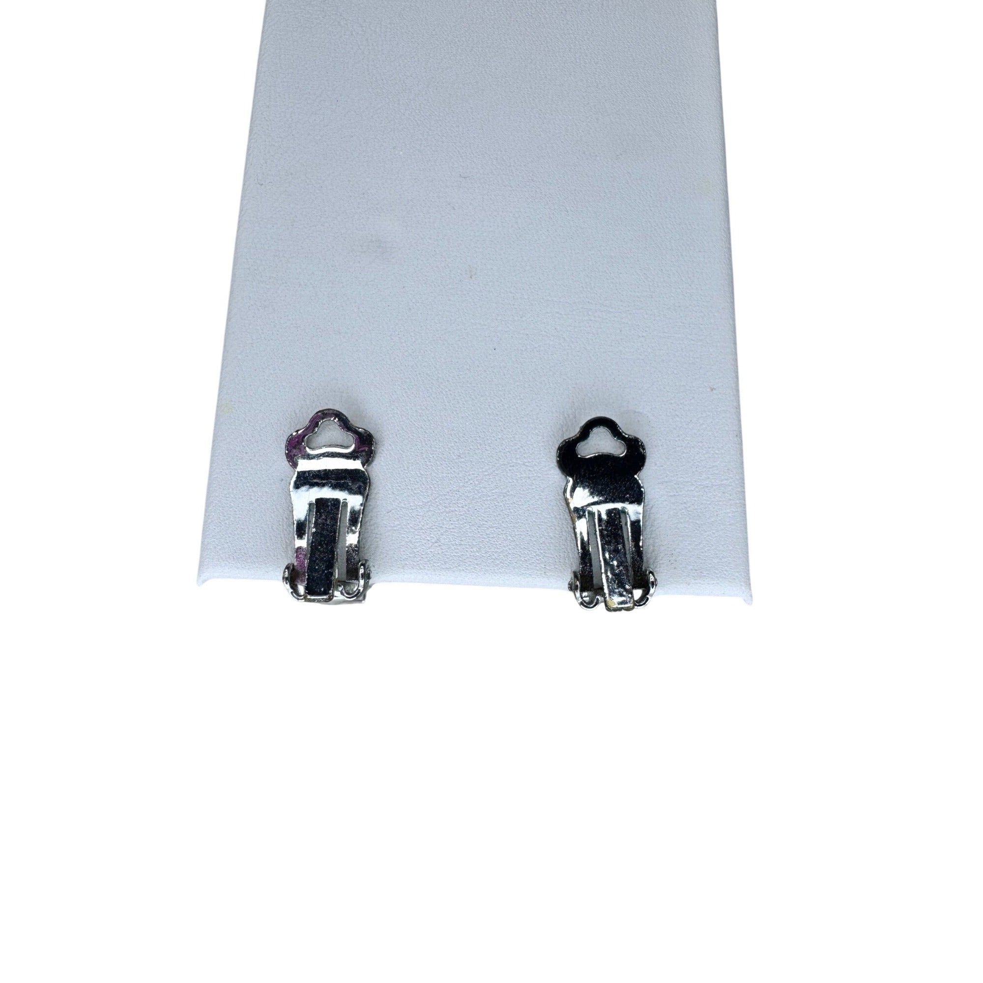 Unsigned Clip Earrings Red AB Crystal Silver Tone 1950s Vintage