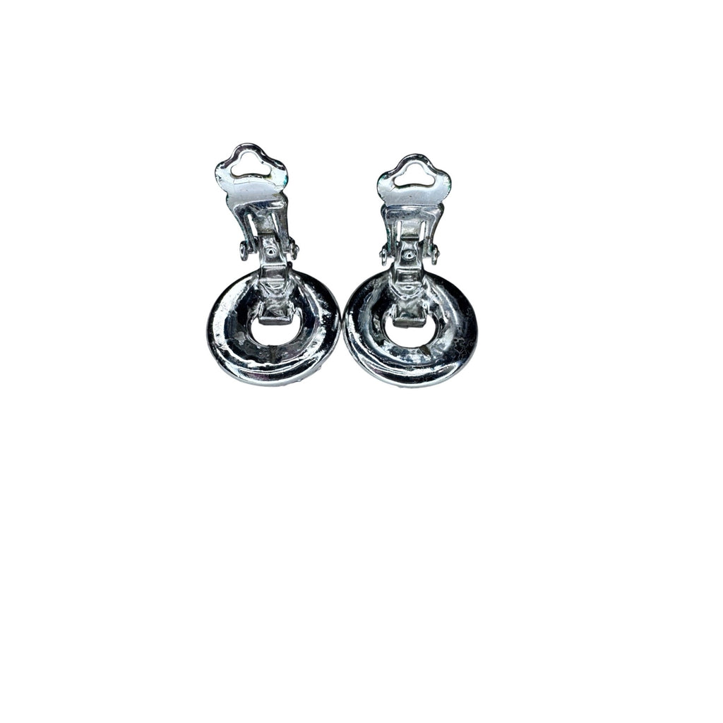 Unsigned Clip Earrings Red AB Crystal Silver Tone 1950s Vintage