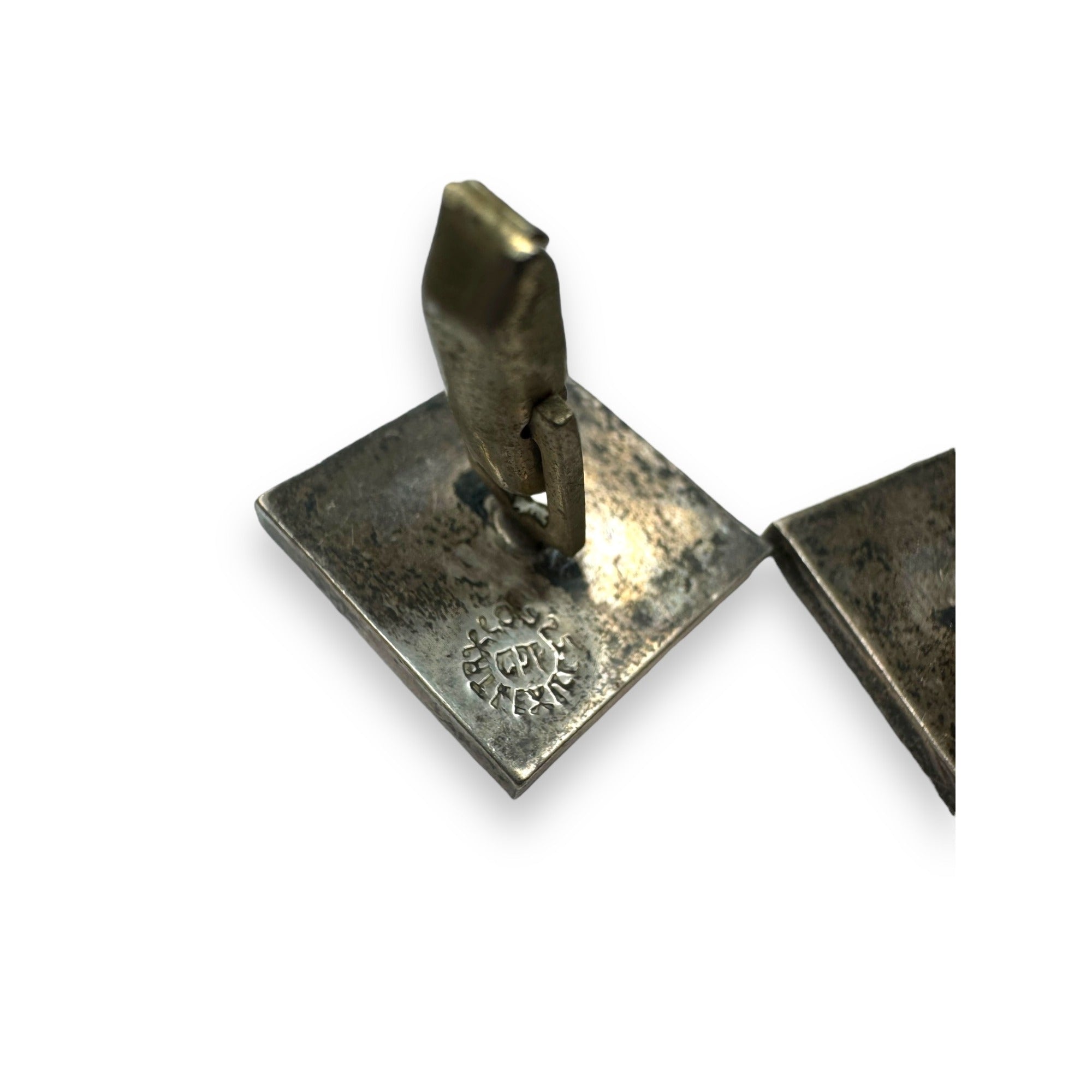 Vintage Mexican Sterling Silver Onyx Inlay Square Cufflinks Alpaca Toggle