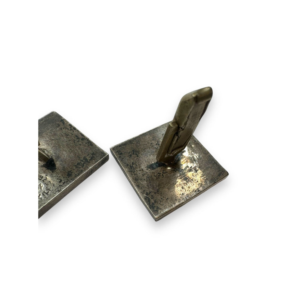 Vintage Mexican Sterling Silver Onyx Inlay Square Cufflinks Alpaca Toggle