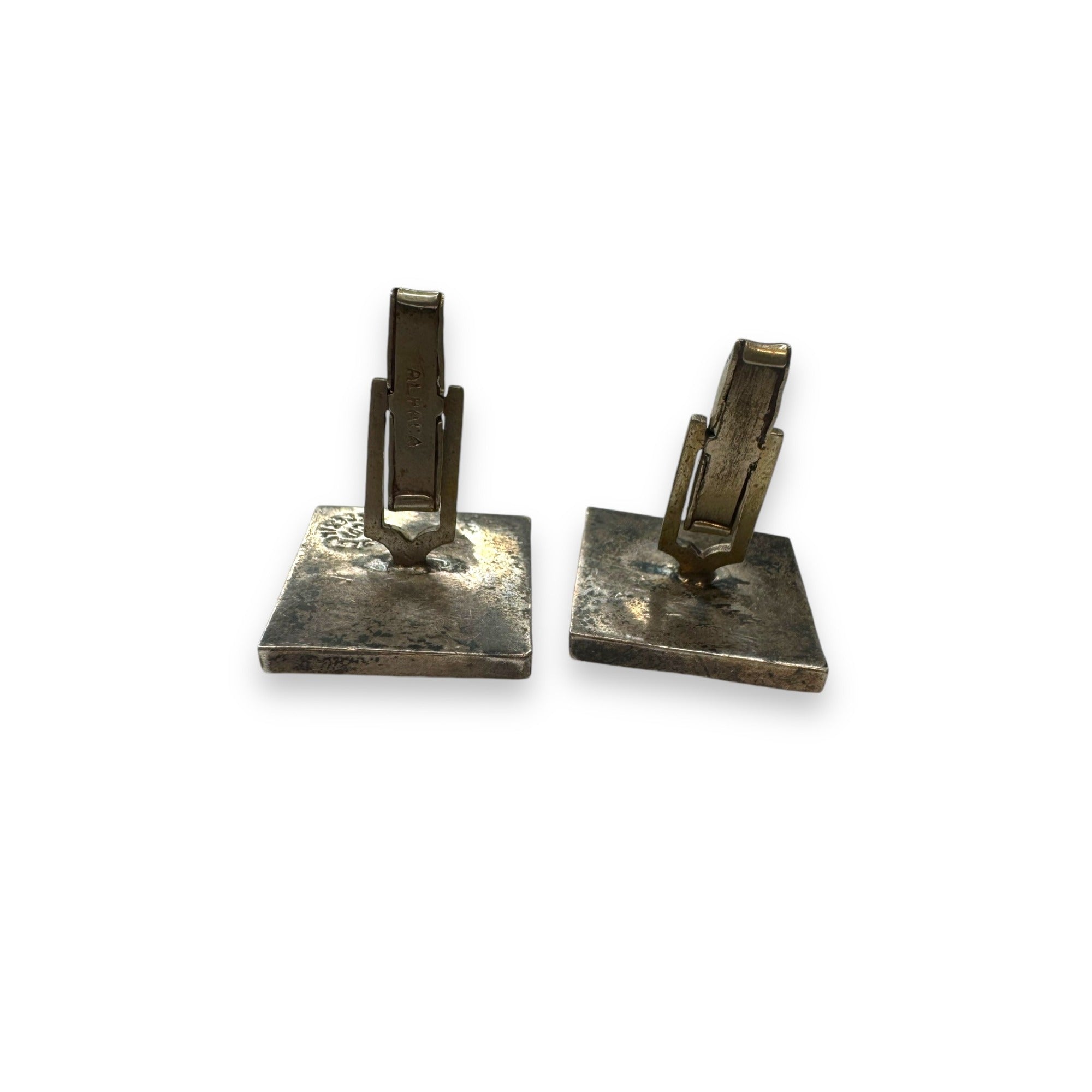 Vintage Mexican Sterling Silver Onyx Inlay Square Cufflinks Alpaca Toggle