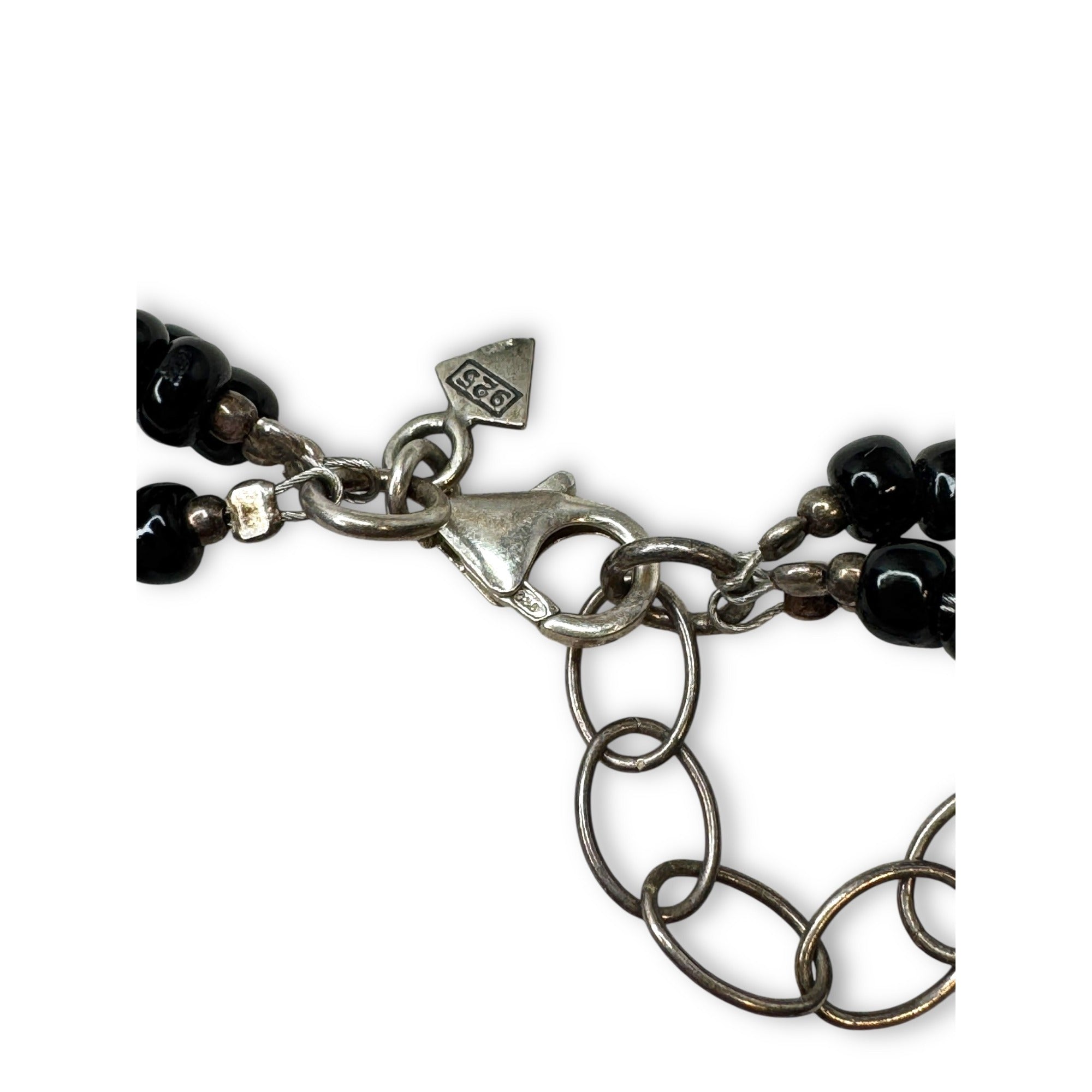 Silpada Sterling Silver Black Glass 3 Strand Necklace16-18" Retired