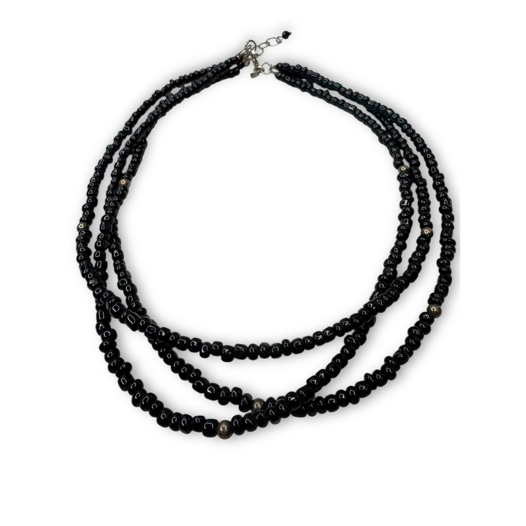 Silpada Sterling Silver Black Glass 3 Strand Necklace16-18" Retired
