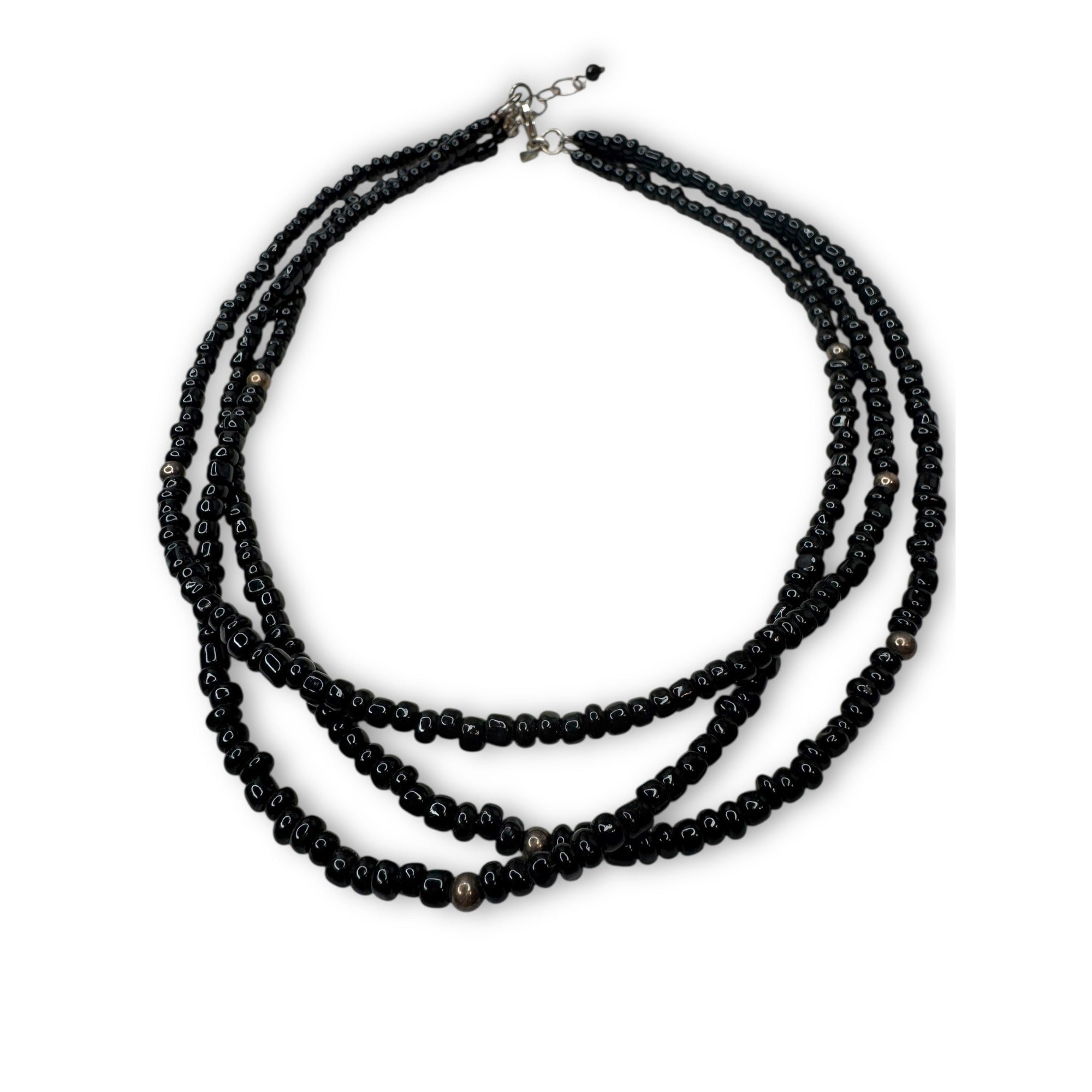 Silpada Sterling Silver Black Glass 3 Strand Necklace16-18" Retired